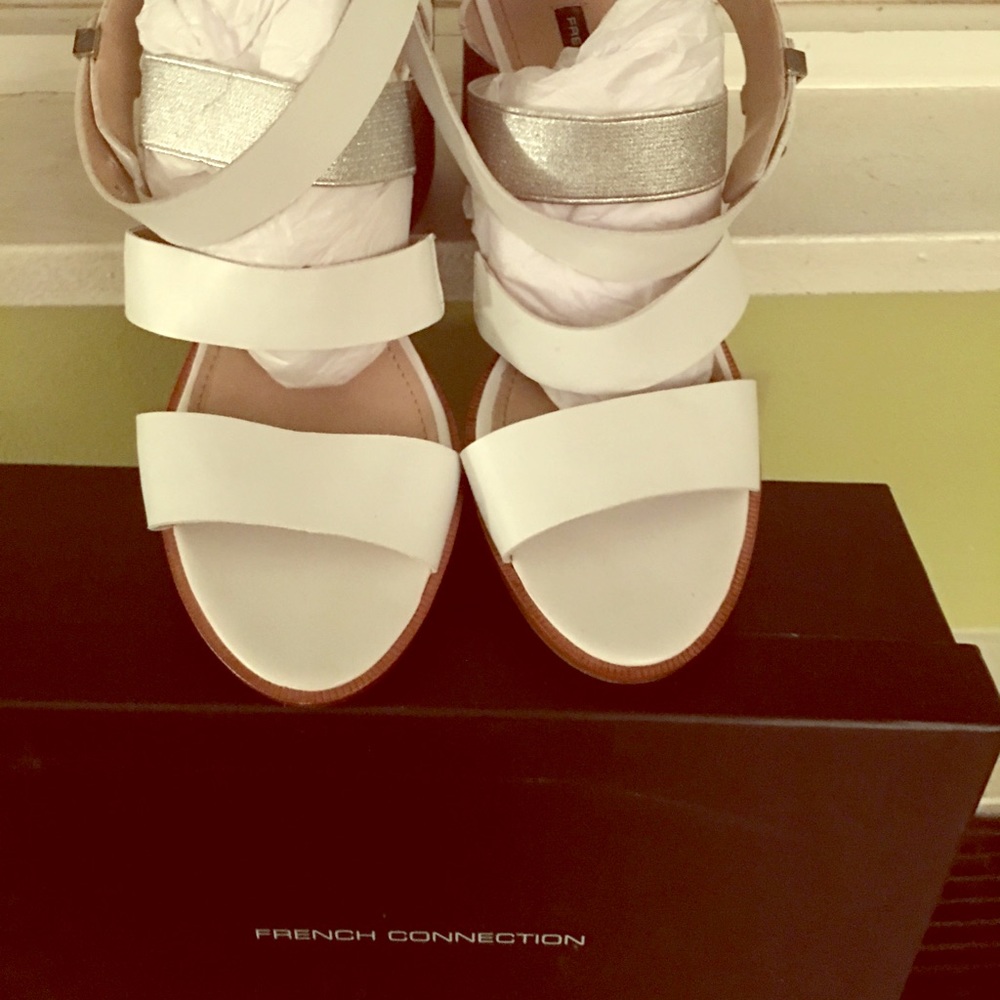 White & silver block heel Sandals